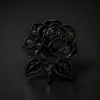 Image 1 of Black Rose Skull Enamel Pin – Gothic Rose Lapel Pin