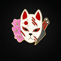 Image 1 of Kitsune Mask Enamel Pin – Japanese Fox Spirit Pin