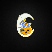 Image 1 of Crescent Moon Pumpkin Enamel Pin | Cute Halloween Witch Pin