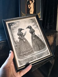 Image 2 of Gothic Victorian-Era Crow Women Illustration in Painted Vintage Wooden Frame