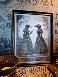Image 4 of Gothic Victorian-Era Crow Women Illustration in Painted Vintage Wooden Frame