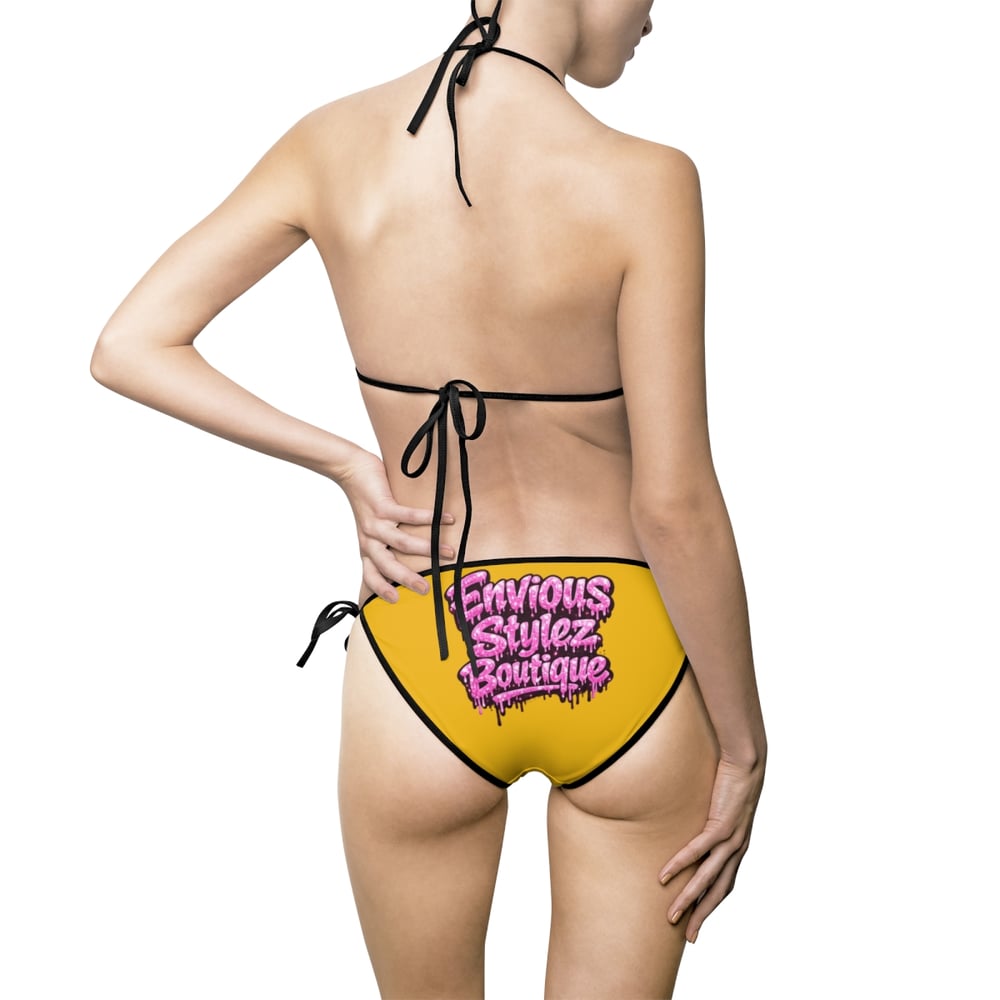 Image of They Mad Yellow Graphic Bikini — Women’s Tie-Side Swimsuit