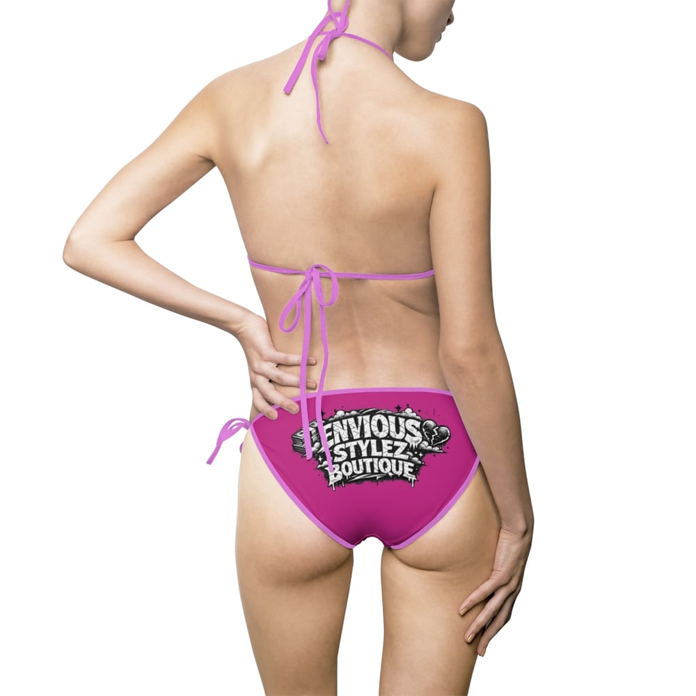 Image of Rare Bold Unforgettable Women's Bikini Swimsuit – Pink Graphic Triangle Two-Piece