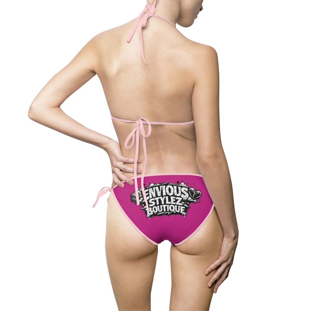 Image of Rare Bold Unforgettable Women's Bikini Swimsuit – Pink Graphic Triangle Two-Piece