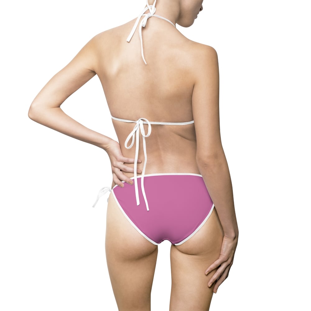 Image of Pink 'Fine Shyt' Tie-Side Bikini — Retro Script Triangle Swimsuit-b9045b8b