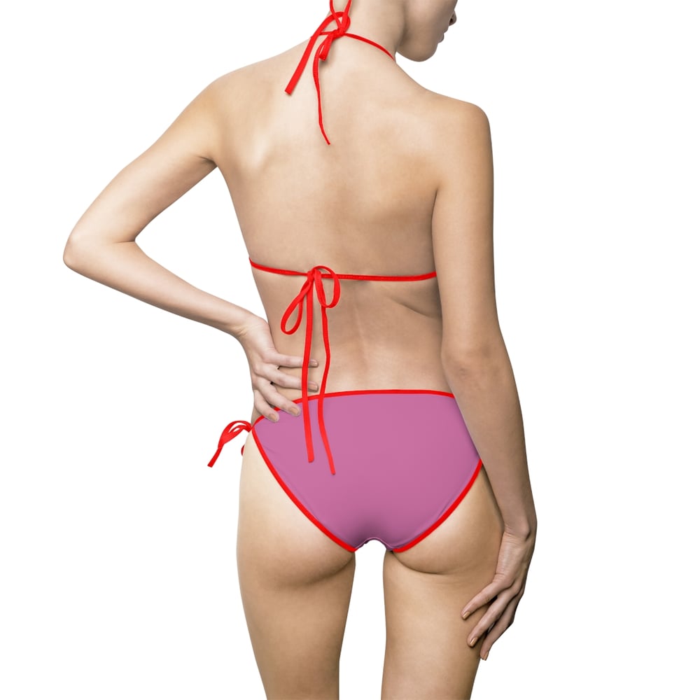 Image of Pink 'Fine Shyt' Tie-Side Bikini — Retro Script Triangle Swimsuit-b9045b8b