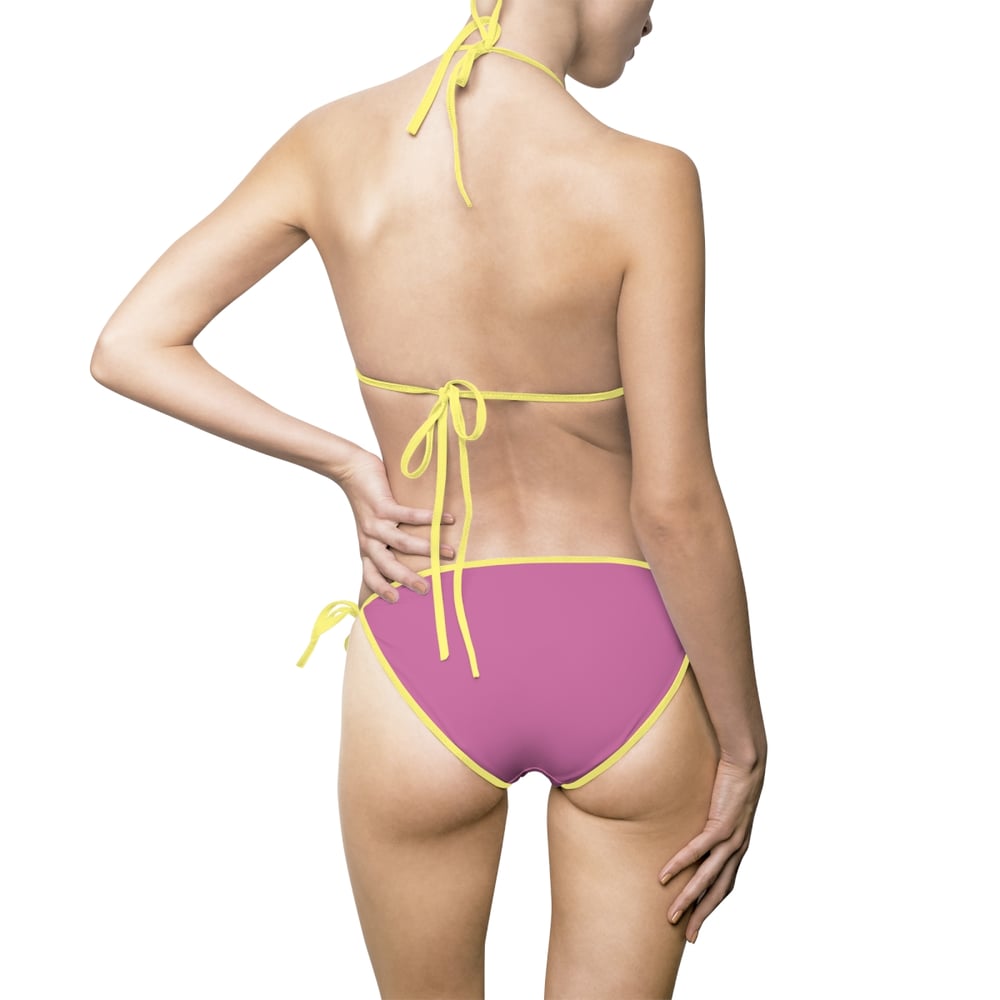 Image of Pink 'Fine Shyt' Tie-Side Bikini — Retro Script Triangle Swimsuit-b9045b8b