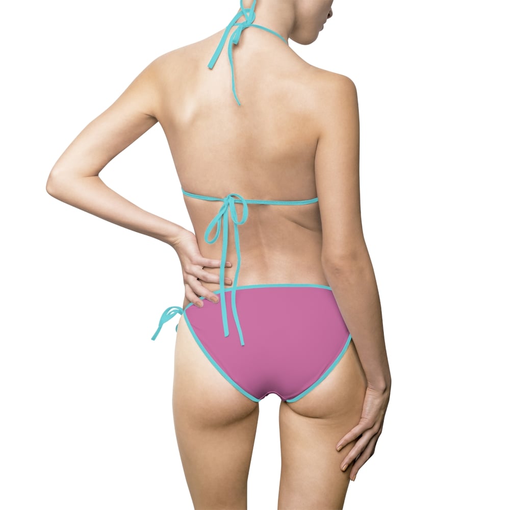 Image of Pink 'Fine Shyt' Tie-Side Bikini — Retro Script Triangle Swimsuit-b9045b8b