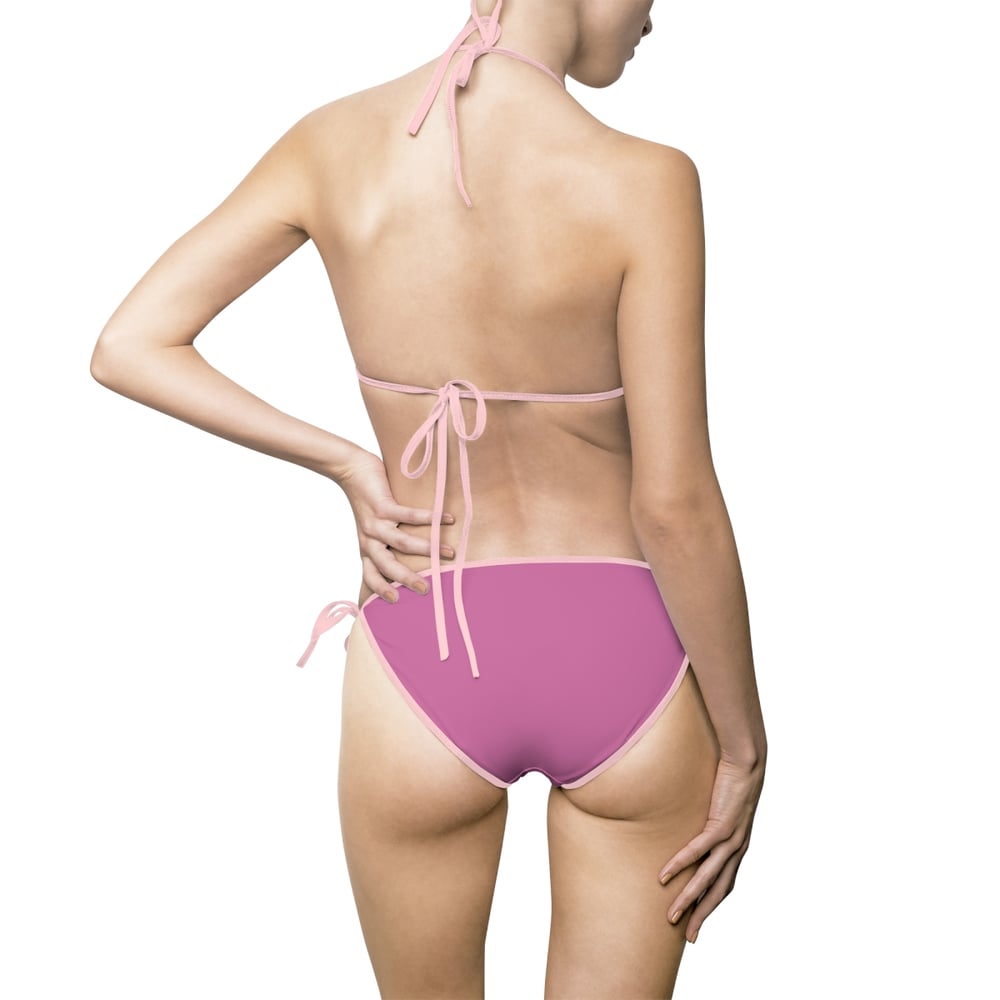 Image of Pink 'Fine Shyt' Tie-Side Bikini — Retro Script Triangle Swimsuit-b9045b8b