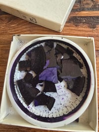 Image 2 of Vintage Japanese pigment dish with box shallow ceramic ink dish violet pigment pan artist supply