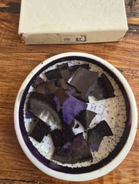 Image 3 of Vintage Japanese pigment dish with box shallow ceramic ink dish violet pigment pan artist supply