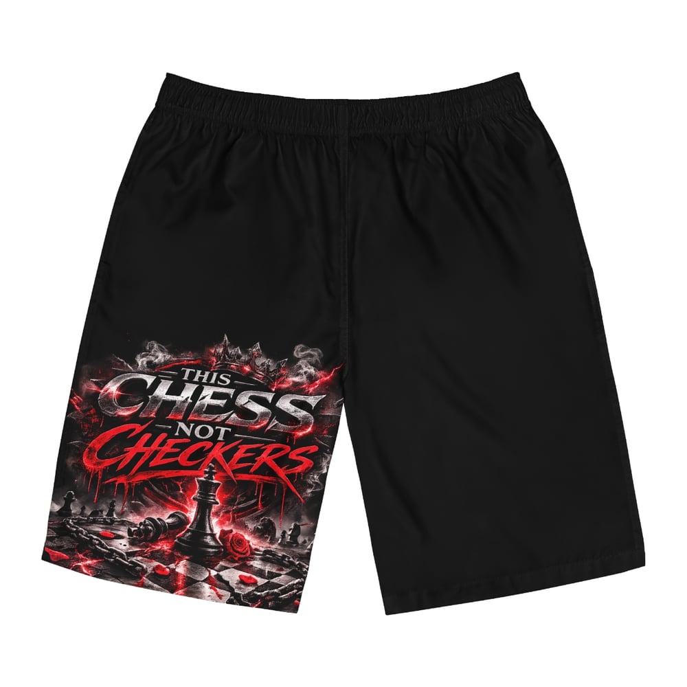 Image of Luxe edition Board Shorts — "This Chess Not Checkers" Graphic Swim Trunks