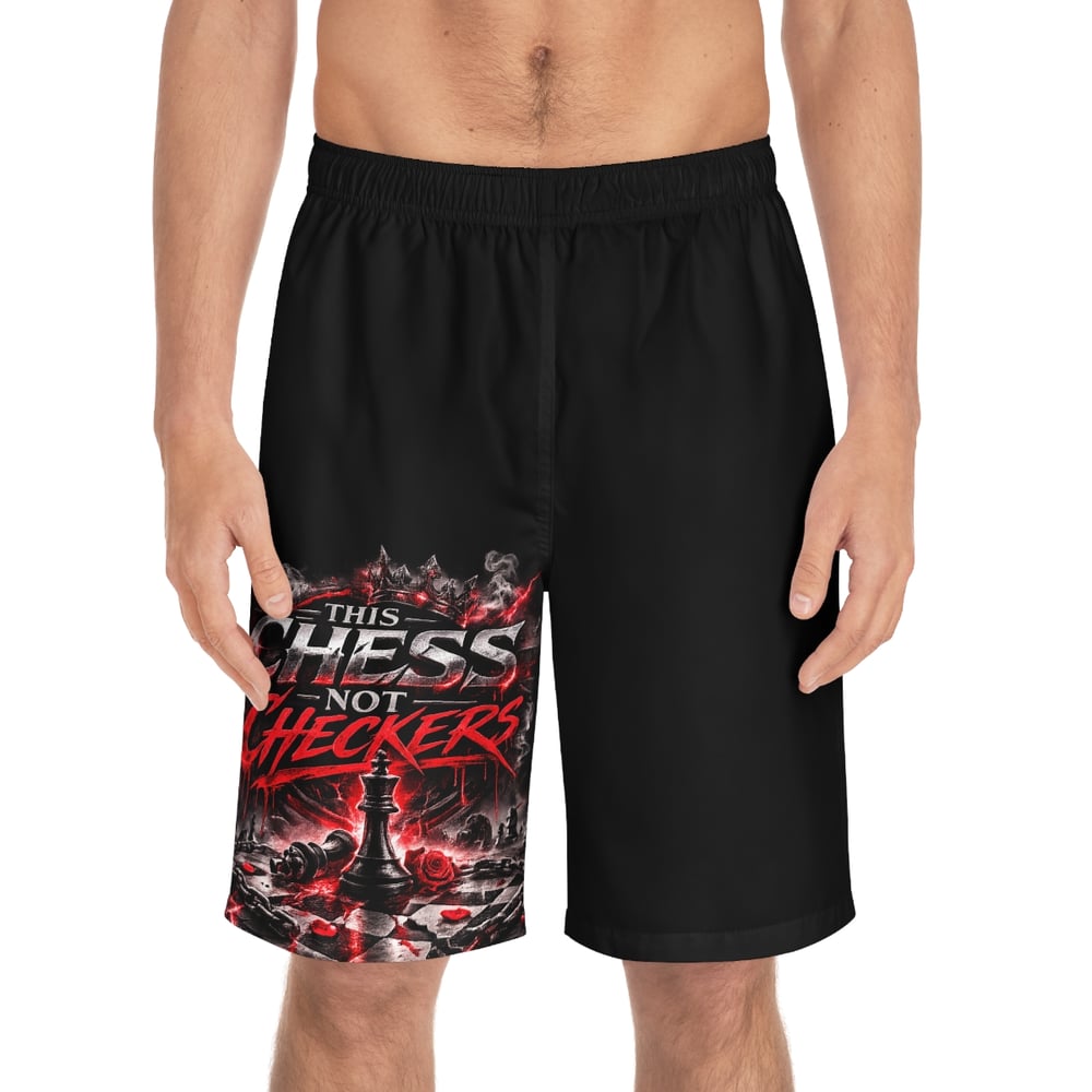 Image of Luxe edition Board Shorts — "This Chess Not Checkers" Graphic Swim Trunks
