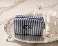 Image 3 of Navy Seersucker Monogram Toiletry Cosmetic Bag