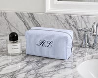 Image 1 of Seersucker Monogram Toiletry Cosmetic Bag