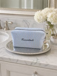 Image 1 of Elegant Seersucker Cosmetic Bag | Lightweight Travel Pouch