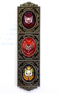 Image 1 of Bat trio in brass velvet frame