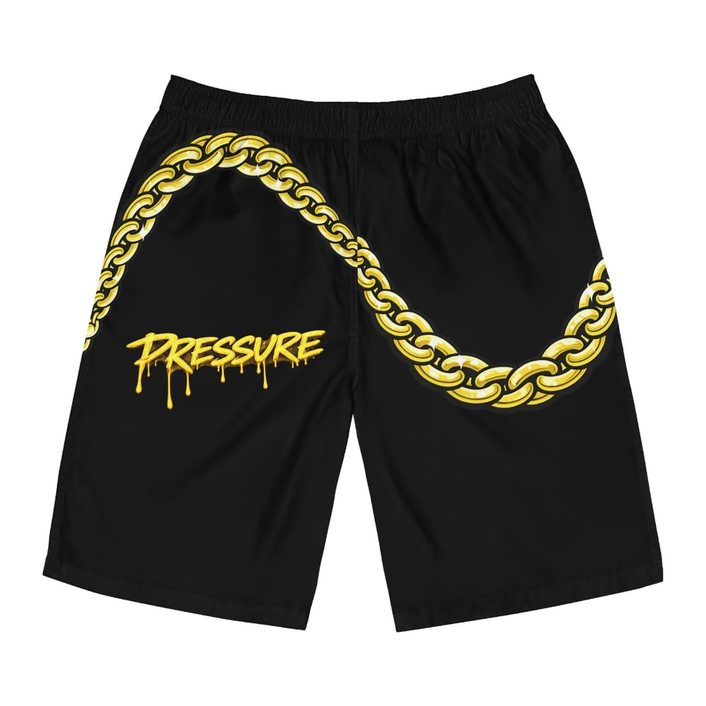 Image of Board Shorts — 'Pressure' Graffiti Logo Swim Trunks