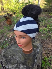 Image 1 of Upcycled Pure Linen Stretchy Bandeau in Navy Chevron