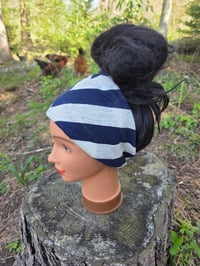 Image 2 of Upcycled Pure Linen Stretchy Bandeau in Navy Chevron