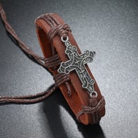 Image 2 of 👑The Armored Kingdom Adjustable Leather Cross Bracelet-Adjustable Comfortable Fit-Leather