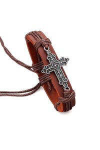 Image 4 of 👑The Armored Kingdom Adjustable Leather Cross Bracelet-Adjustable Comfortable Fit-Leather