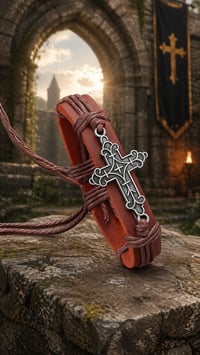 Image 1 of 👑The Armored Kingdom Adjustable Leather Cross Bracelet-Adjustable Comfortable Fit-Leather