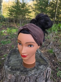 Image 1 of Upcycled Pure Linen Twist Headband in Brown 