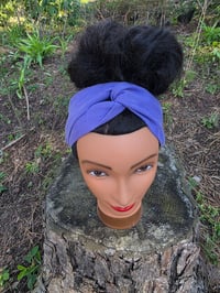 Image 1 of Upcycled Pure Linen Twist Headband in Violet Blue