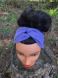 Image 3 of Upcycled Pure Linen Twist Headband in Violet Blue