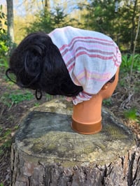Image 2 of Upcycled Pure Linen Gauze, Expandable Headband Cover in Earthy Stripes