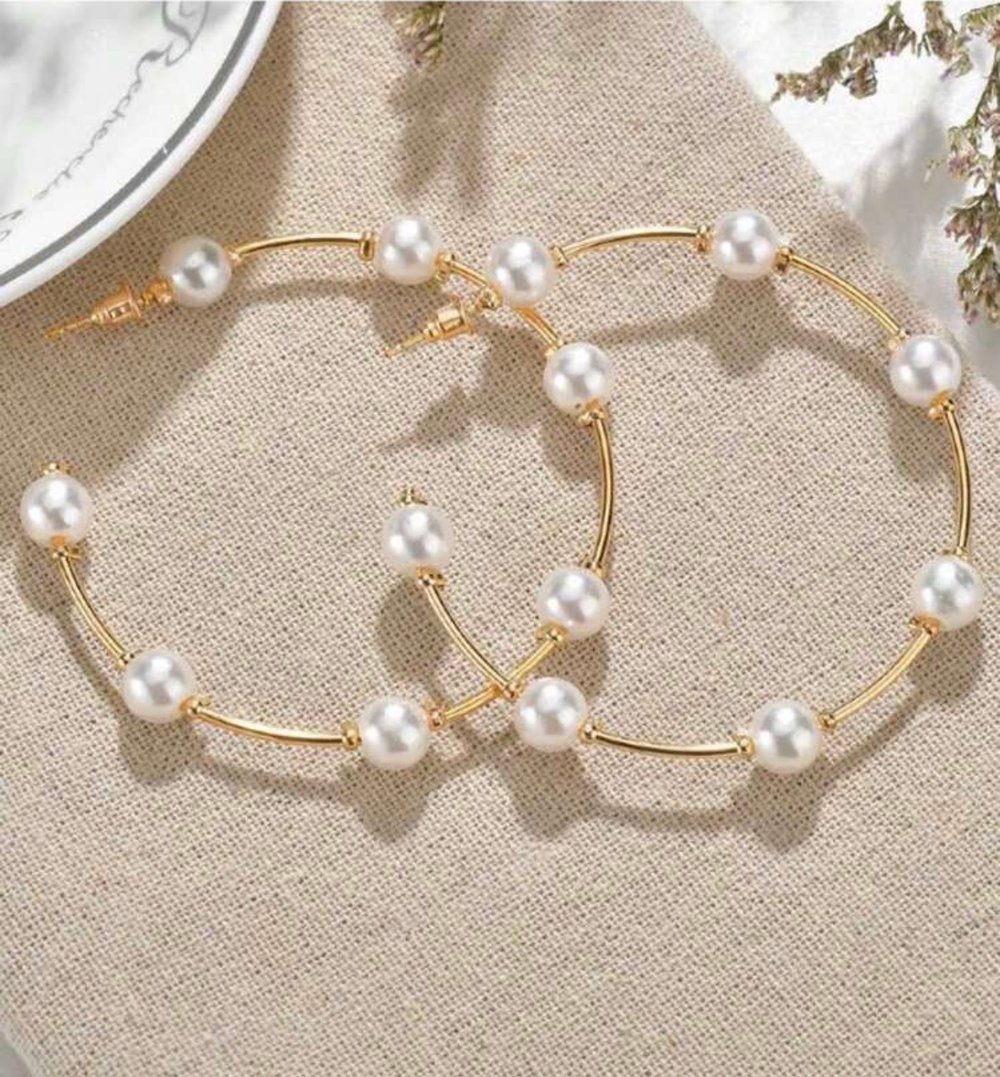 Image of “Beaded Pearl Hoops Earrings”