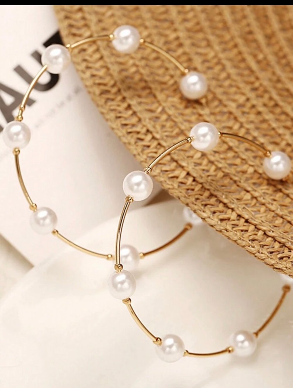 Image of “Beaded Pearl Hoops Earrings”