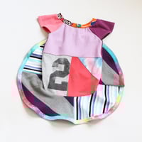 Image 2 of patchwork flouncy courtneycourtney two 2T 2 second 2nd birthday bday flutter sleeve dress