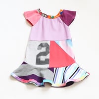 Image 1 of patchwork flouncy courtneycourtney two 2T 2 second 2nd birthday bday flutter sleeve dress
