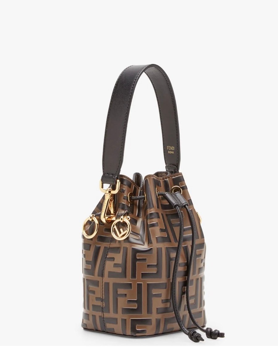 Image of FENDI MON TRESOR BROWN LEATHER BUCKET BAG 
