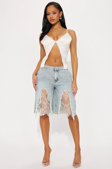 Image of Lace Denim Shorts 