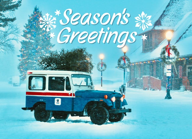 Postal Jeep Railroad Greeting Card–Pack of 20