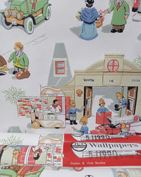 Authentic vintage wallpaper: 1970s Vintage ICI Wallpaper Rolls - Trumpton Childrens Cartoon MCM Kids - (Set of 3 Rolls) – main image