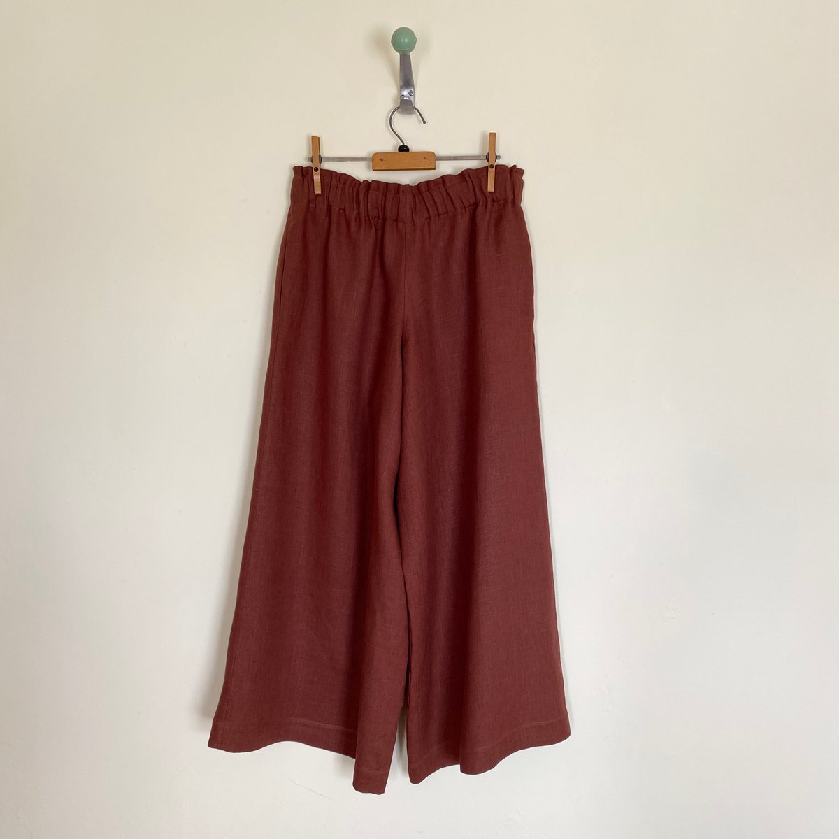 Image of Linen Full Length Ruched Waist Wide Leg Trousers