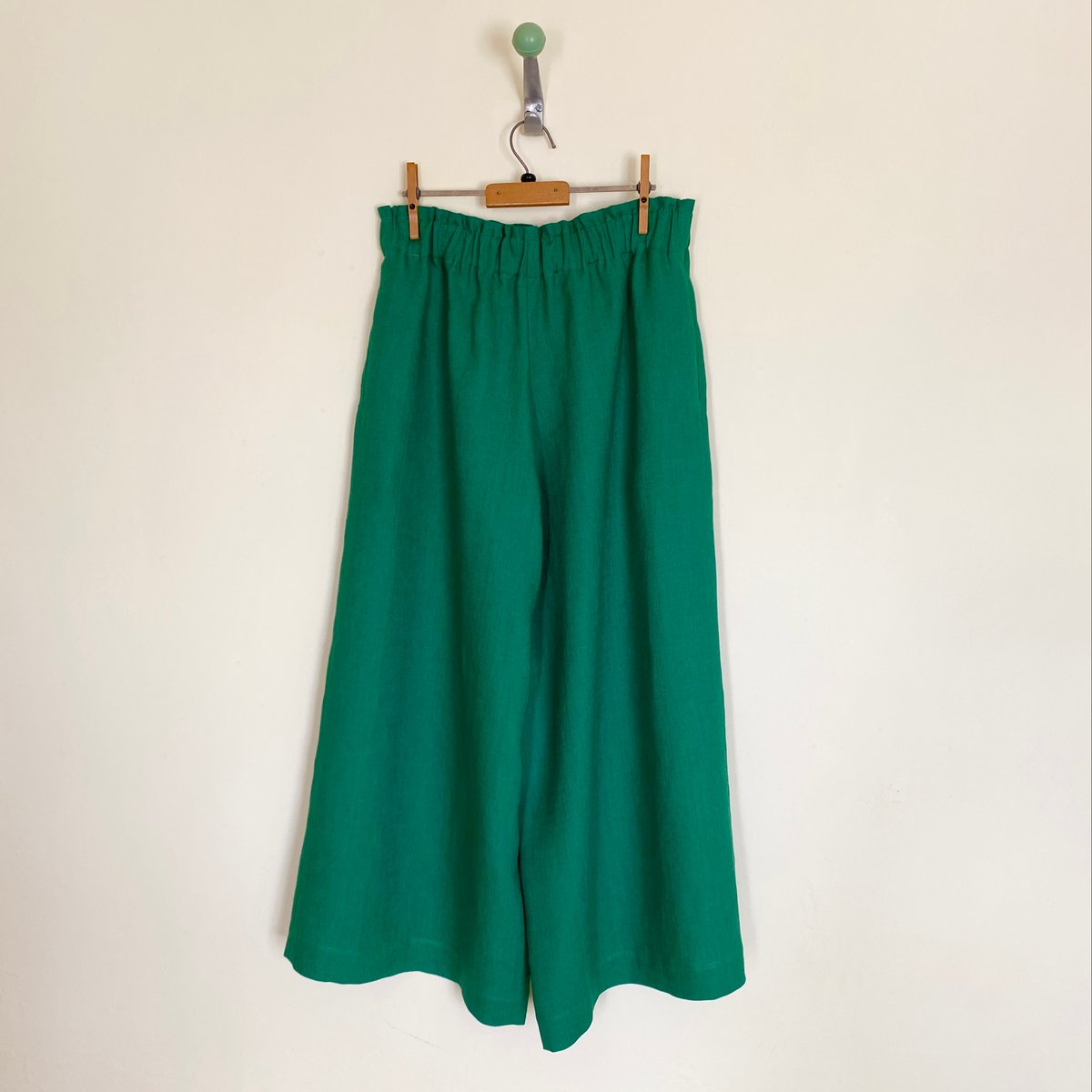 Image of Linen Full Length Ruched Waist Wide Leg Trousers