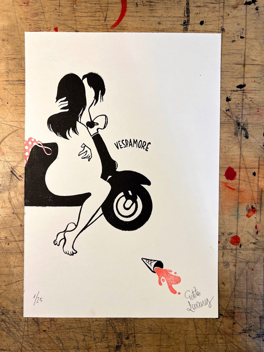 Image of Vespamore limited homemade woodcut print