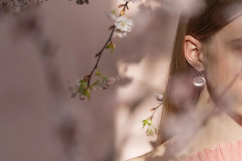 Image of "Heart/ Joy" silver earrings with rose quartz · 心 悦  ·