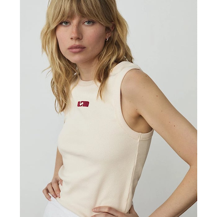 Image of LAAGAM ECRU EMBROIDERED LOGO TANK TOP