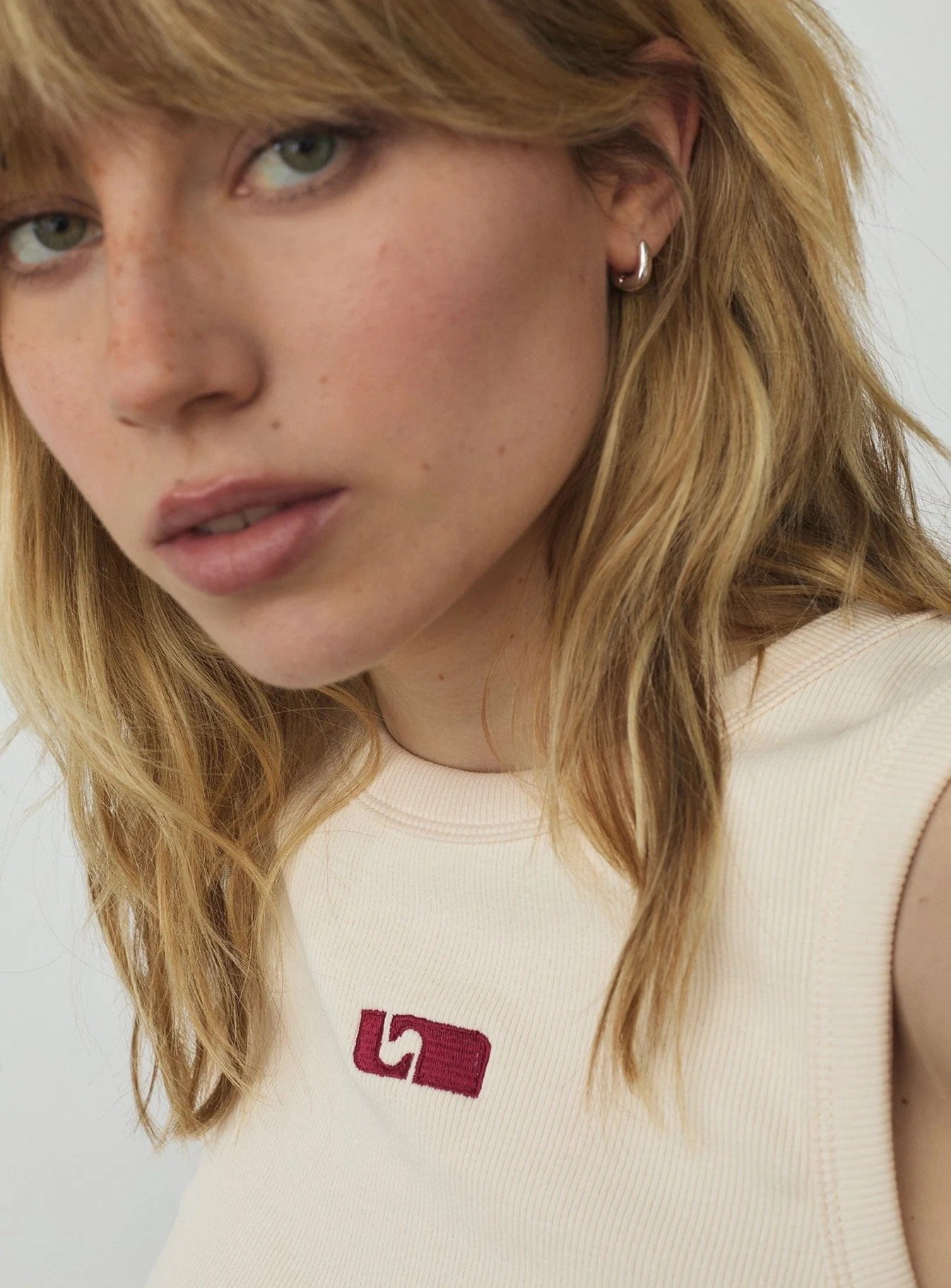 Image of LAAGAM ECRU EMBROIDERED LOGO TANK TOP