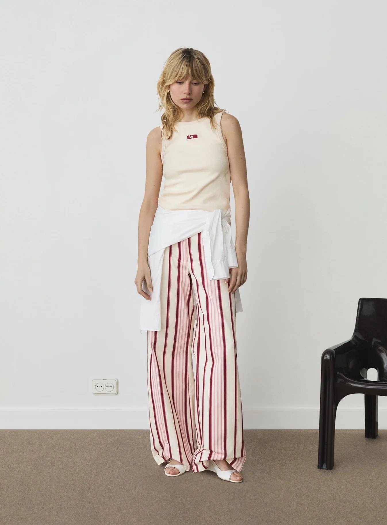 Image of LAAGAM ECRU EMBROIDERED LOGO TANK TOP