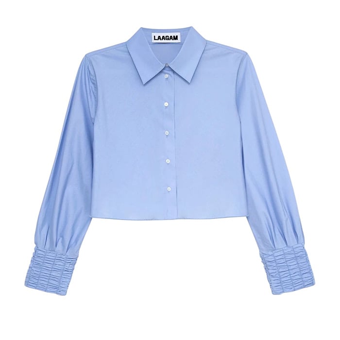 Image of LAAGAM ROXANE BLUE RUCHED SHIRT