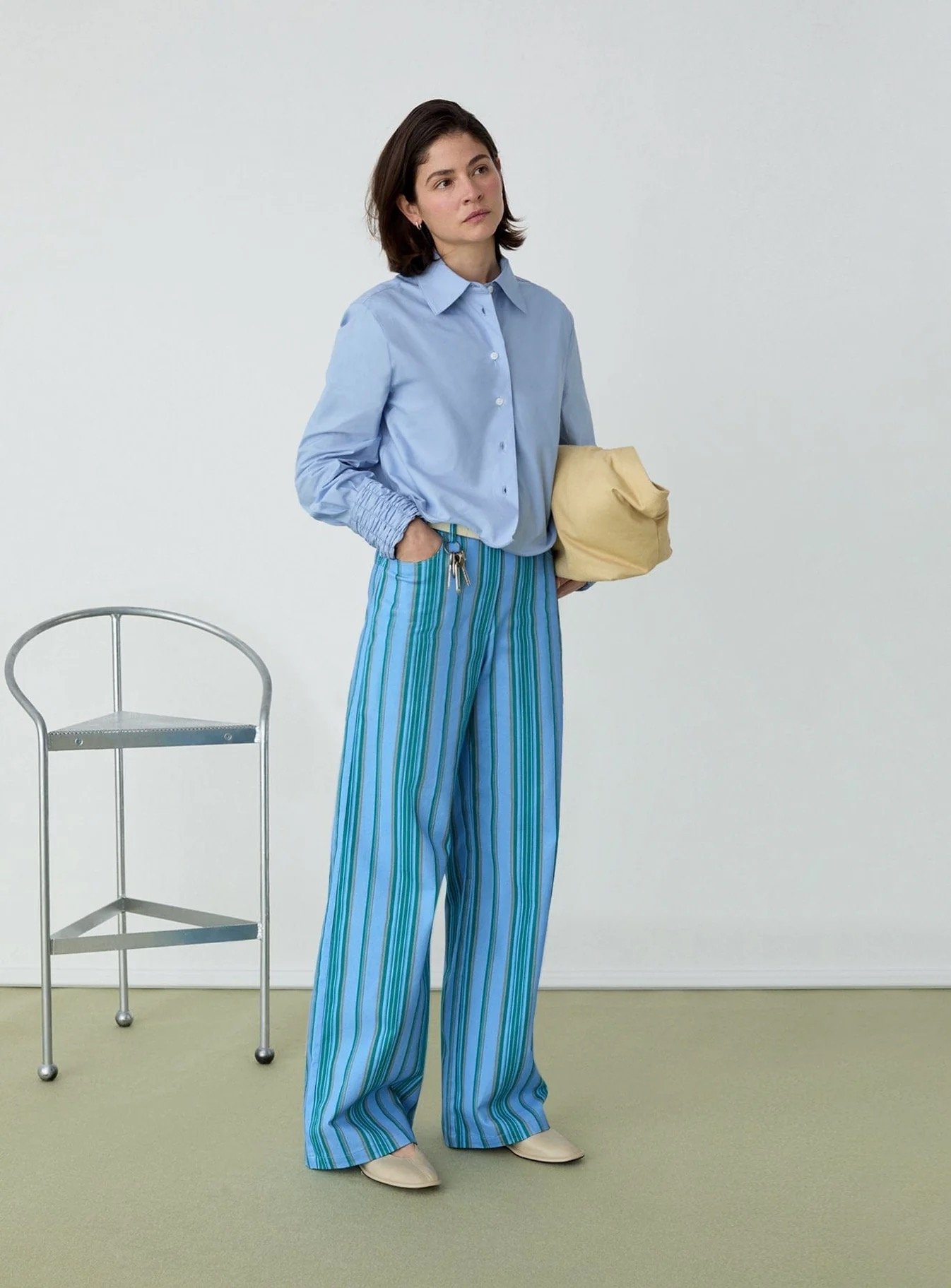 Image of LAAGAM ROXANE BLUE RUCHED SHIRT