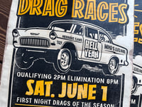 Image 2 of Fresno Night Drag Races Linocut Print (black edition) FREE SHIPPING