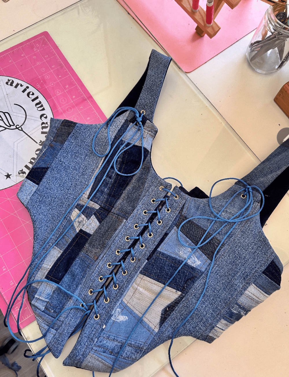 Image of the indigo archive upcycled denim corset